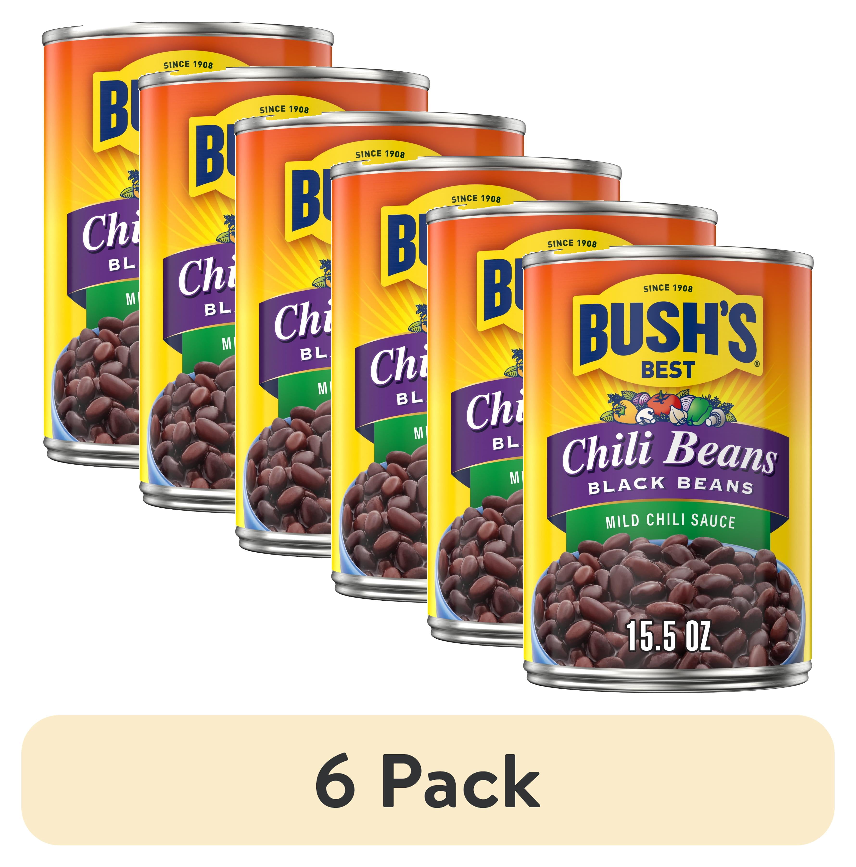 (6 pack) Bush's Chili Beans, Canned Black Beans in Mild Chili Sauce, 15.5 oz Can