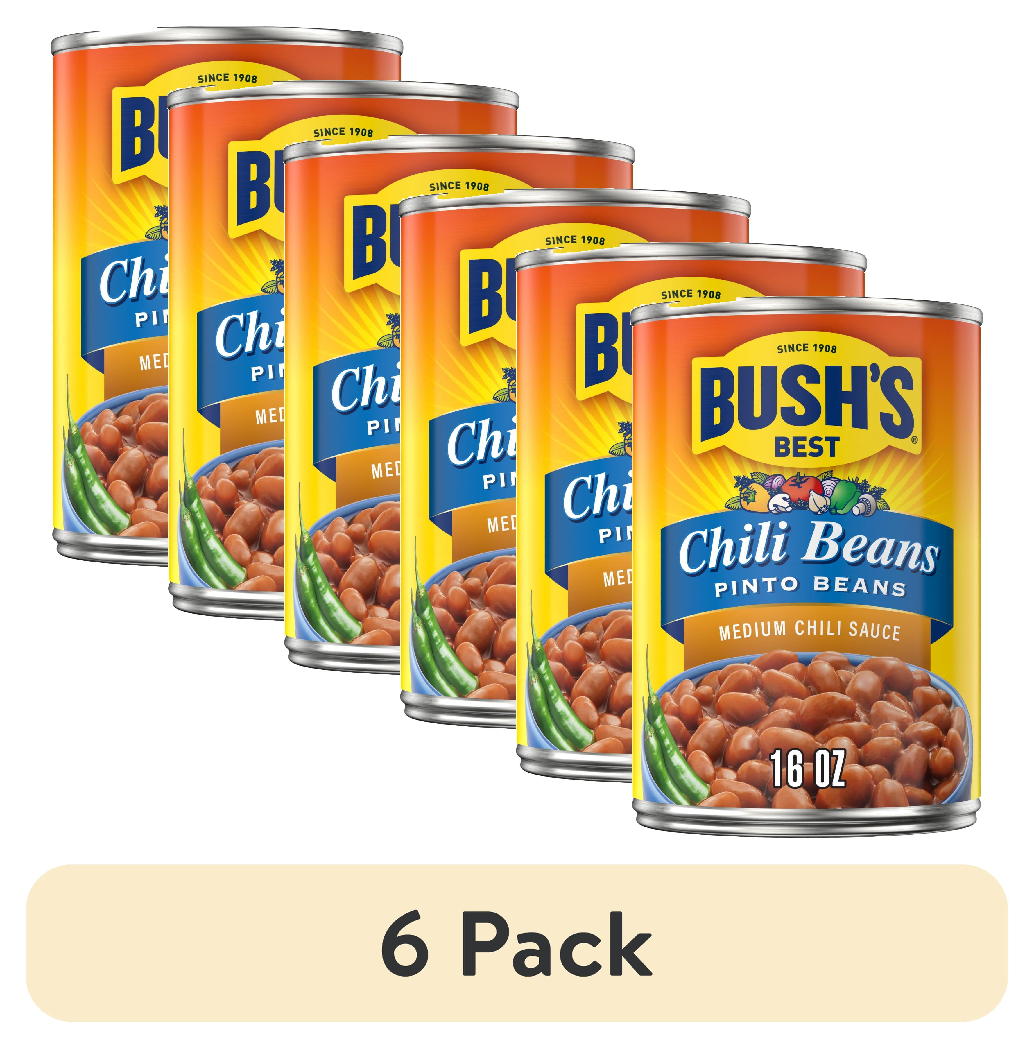 (6 pack) Bush's Chili Beans, Canned Pinto Beans in Medium Chili Sauce, 16 oz Can