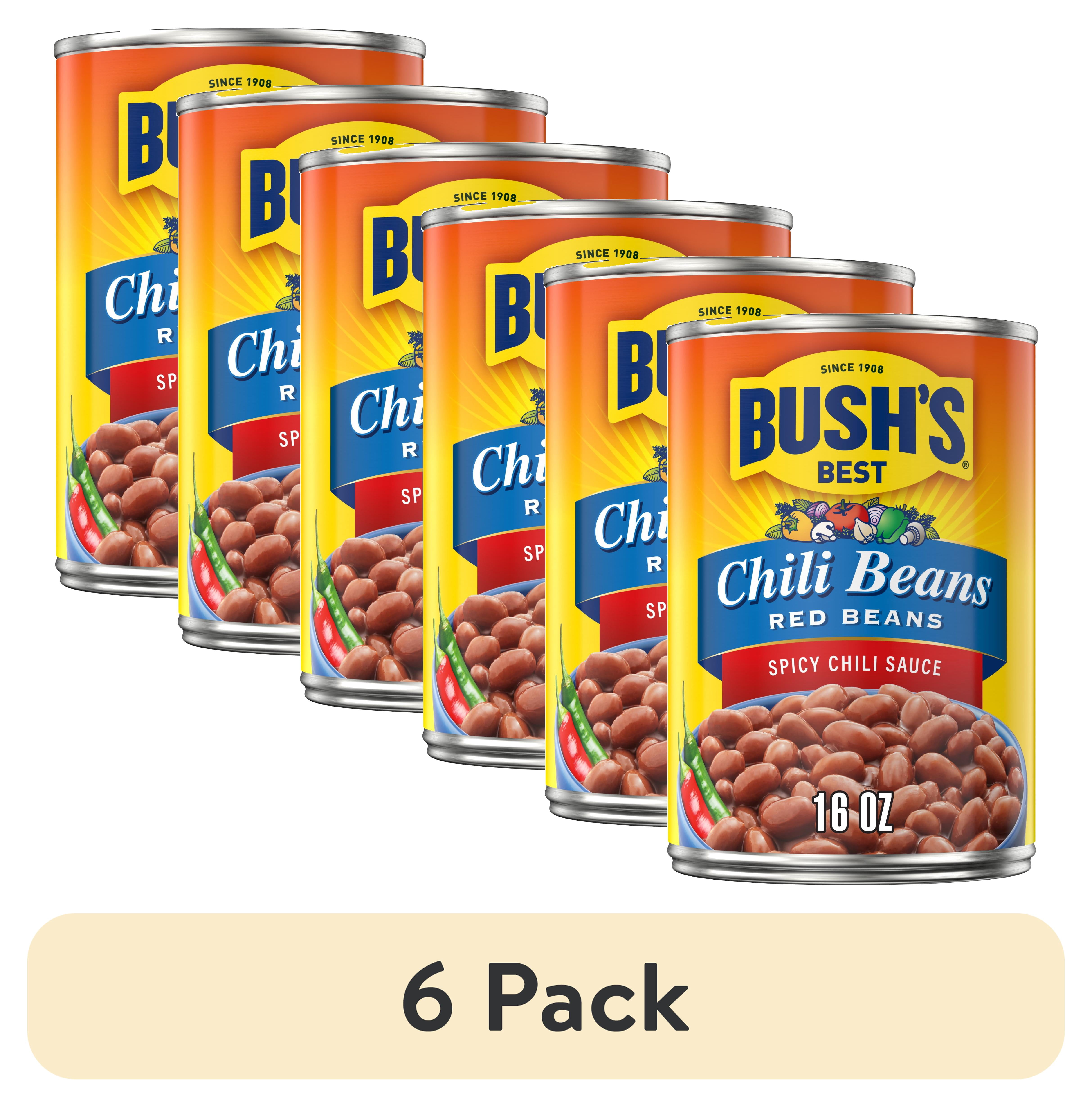 (6 pack) Bush's Chili Beans, Canned Red Beans in Hot Chili Sauce, 16 oz Can
