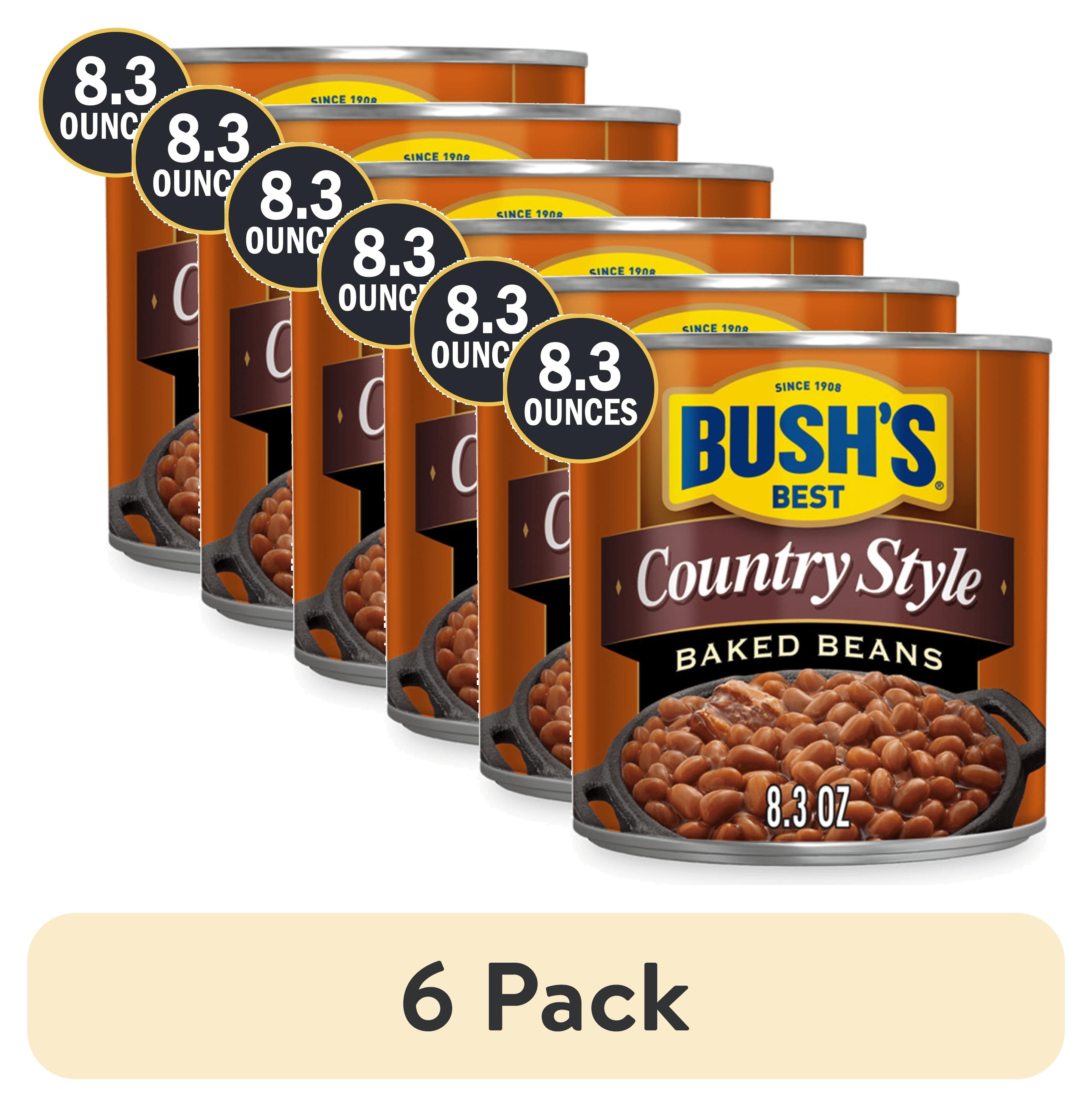 (6 pack) Bush's Country Style Baked Beans, Canned Beans, 8.3 oz