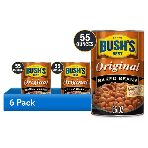 (6 pack) Bush's Original Baked Beans, Canned Beans, 55 oz Can