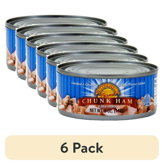 (6 pack) Butterfield Farms Chunked  Ham, in Water, 5 oz,  Shelf Stable, Aluminum Can