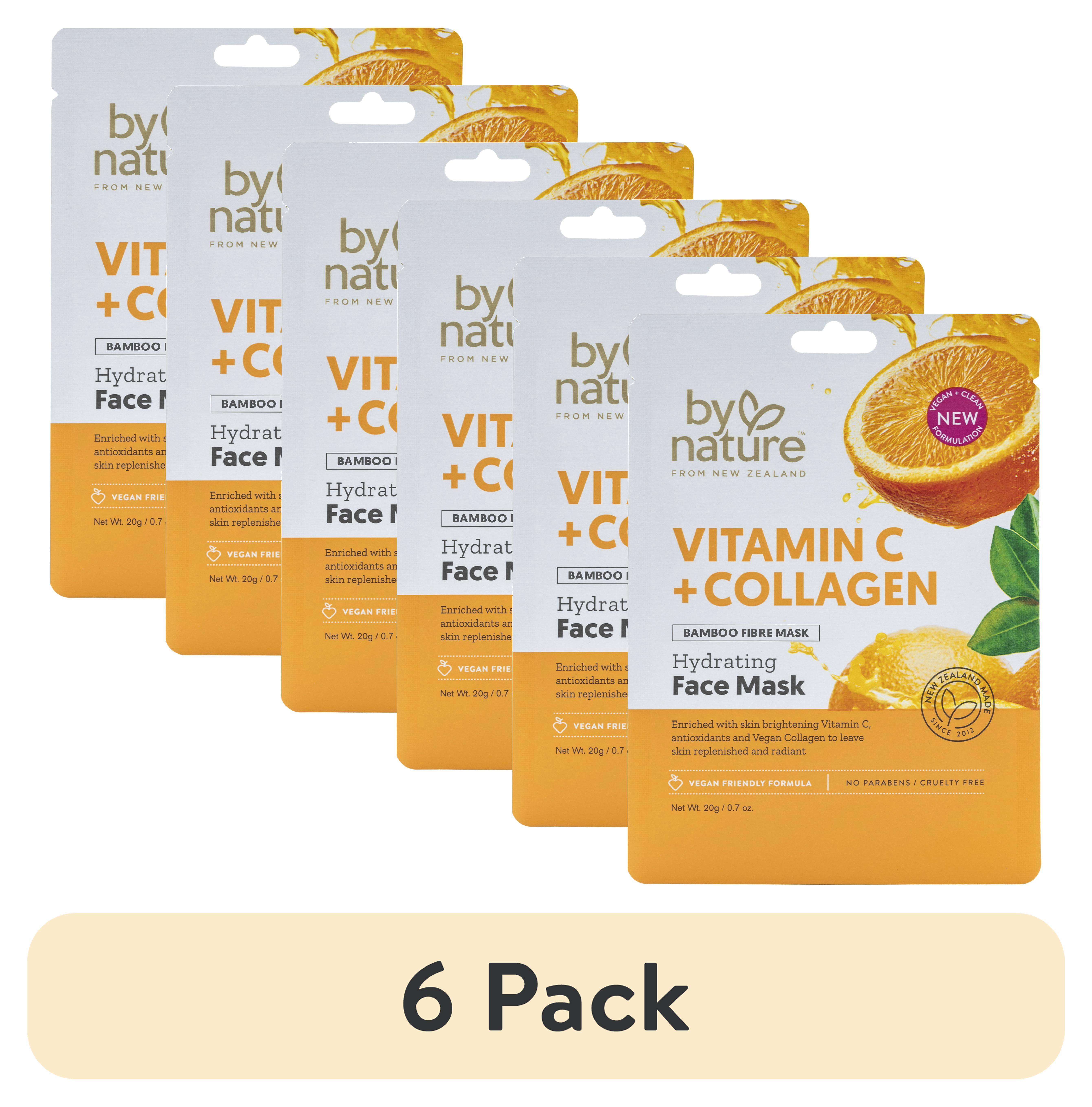 (6 pack) By Nature Skincare from New Zealand Vitamin C and Collagen Sheet Face Mask to Brighten and Hydrate Dull Skin