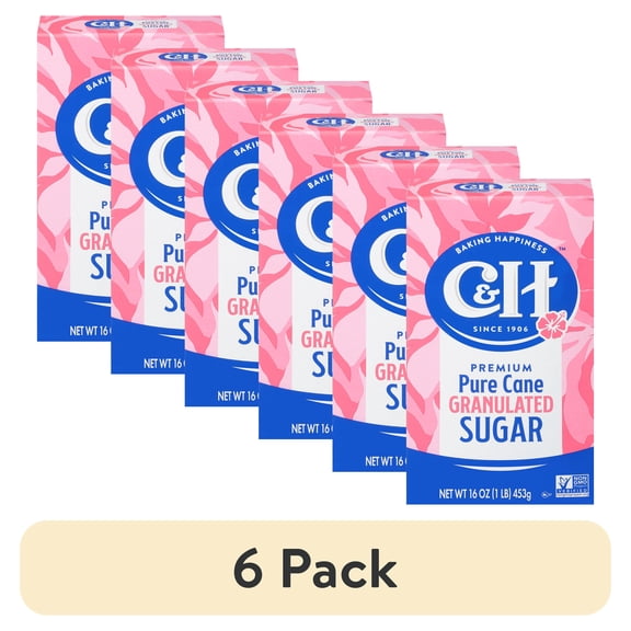 (6 pack) C&H Premium Pure Cane Granulated Sugar, 1 lb Box