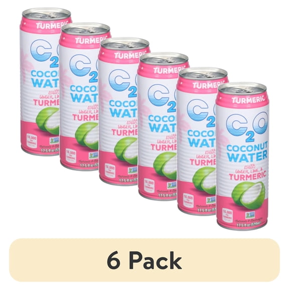 (6 pack) C2O Pure Coconut Water with Ginger, Lime and Turmeric, 17.5 fl oz