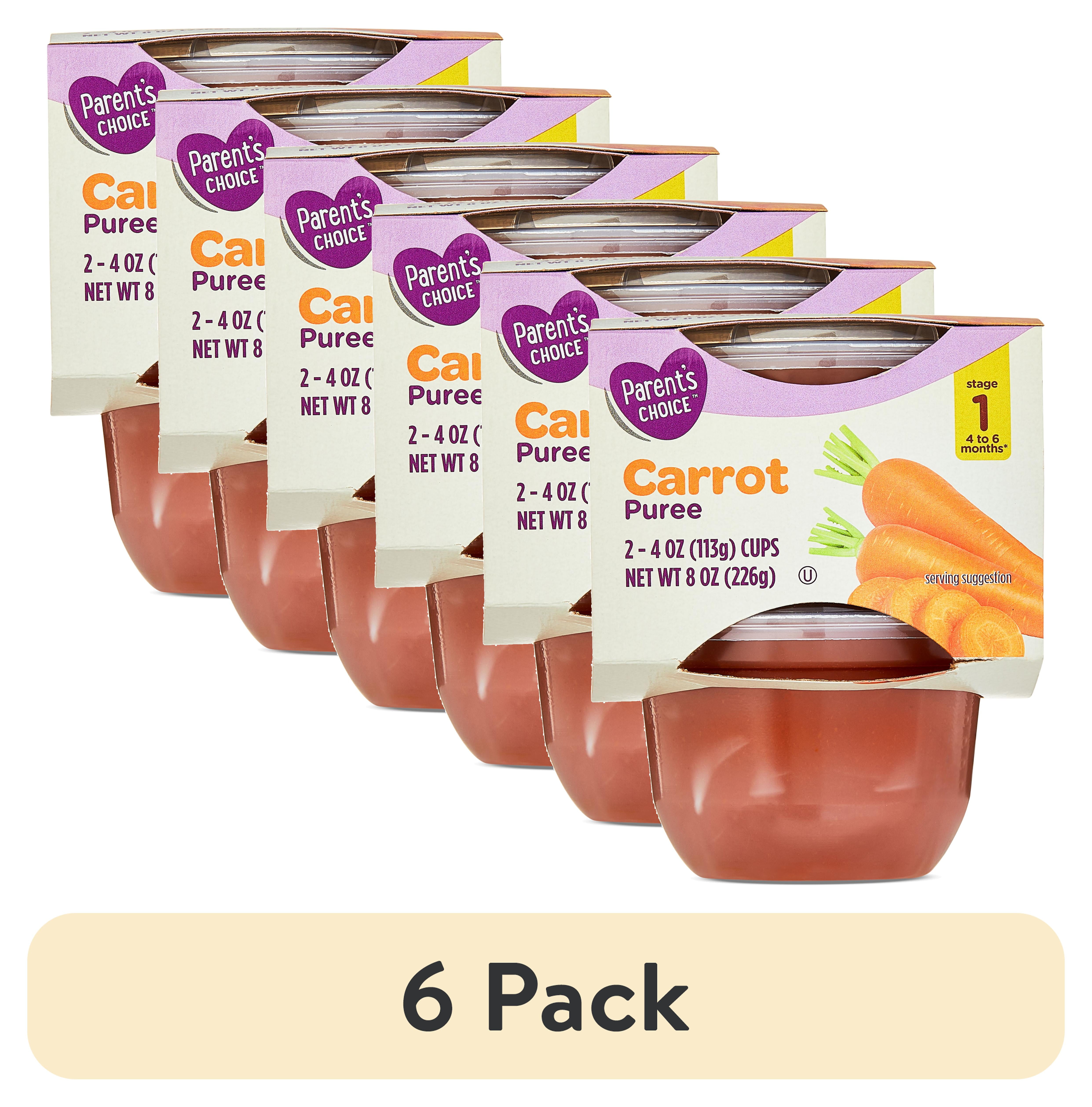 (6 pack) Parent's Choice Stage 1 Baby Food Carrot Puree, 4 oz Cups, 2 Pack