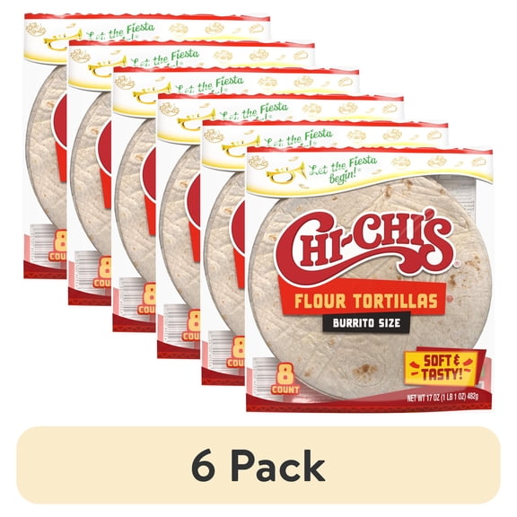 (6 pack) CHI-CHI'S Flour Tortillas Burrito Size, Tortilla Wrap, Shelf-Stable, 17 oz Resealable Package, (8 Tortillas)
