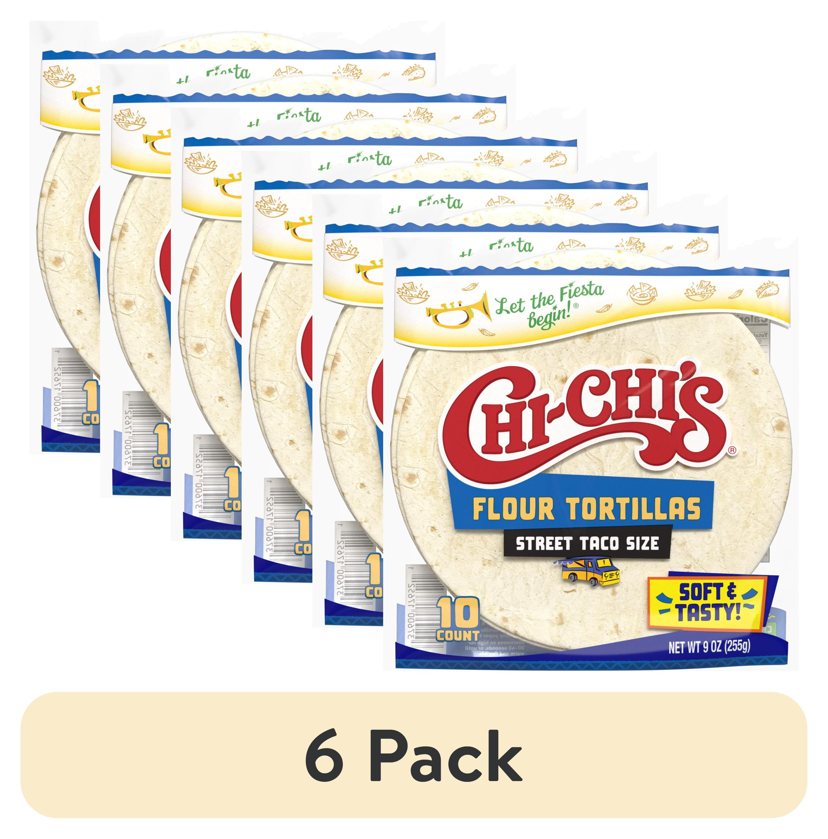(6 pack) CHI-CHI'S Flour Tortillas Street Taco Size, Shelf Stable, 9oz Resealable Plastic Package, (10 Tortillas)