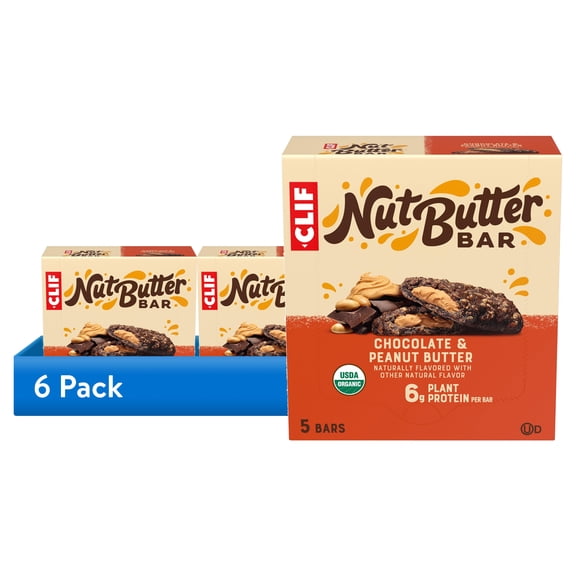 (6 pack) CLIF Nut Butter Bar Chocolate Peanut Butter Filled Energy Bars, Organic Snack Bars, 5ct
