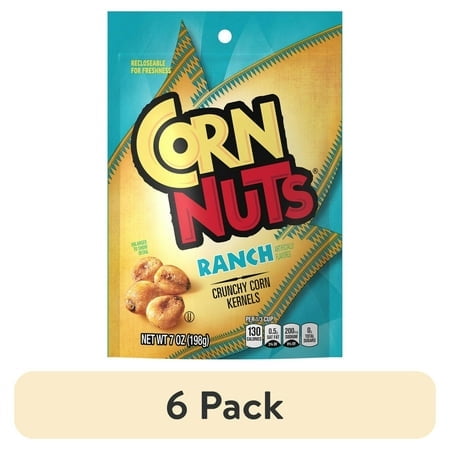 (6 pack) CORN NUTS Ranch Crunchy Corn Kernels Flavored Nuts Snack, Shelf-Stable, 7 oz Resealable Plastic Package