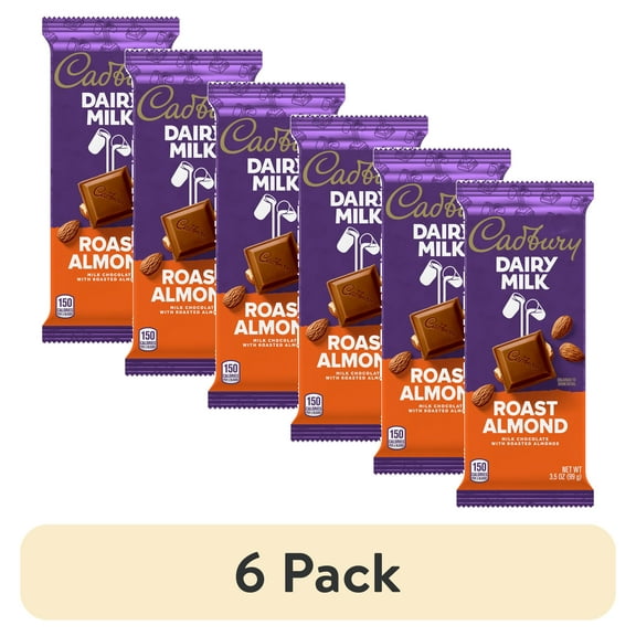 (6 pack) Cadbury Dairy Milk Roast Almond Milk Chocolate Candy, Bar 3.5 oz