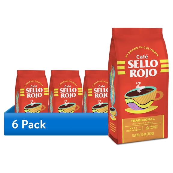 (6 pack) Cafe Sello Rojo Tradicional Coffee |Medium Roast Ground Coffee Bag | 10 Ounce