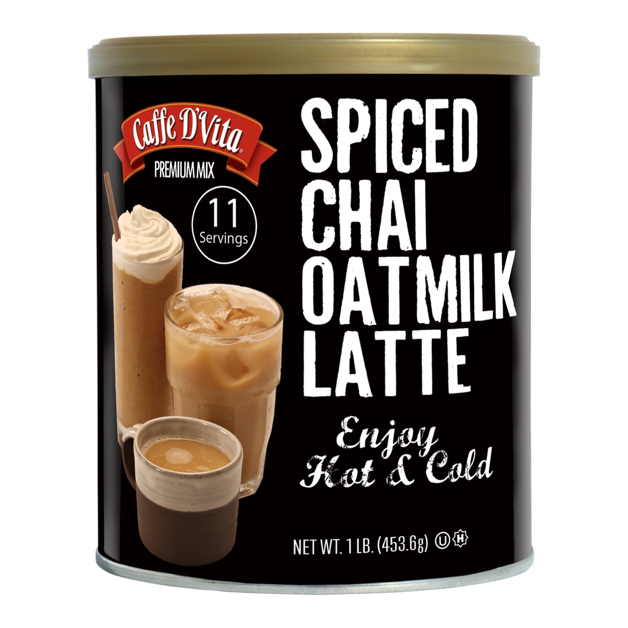 (6 pack) Caffe D\'Vita Spiced Chai Oatmilk Latte Powdered Instant Mix 16 oz  can dairy free