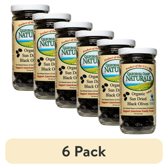 (6 pack) California Coast Naturals Organic Sun Dried Black Olives, USDA Organic, Non GMO, 8 oz