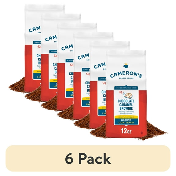 (6 pack) Cameron's Coffee Chocolate Caramel Brownie Ground Coffee, Light Roast, 12 oz, Naturally Caffeinated