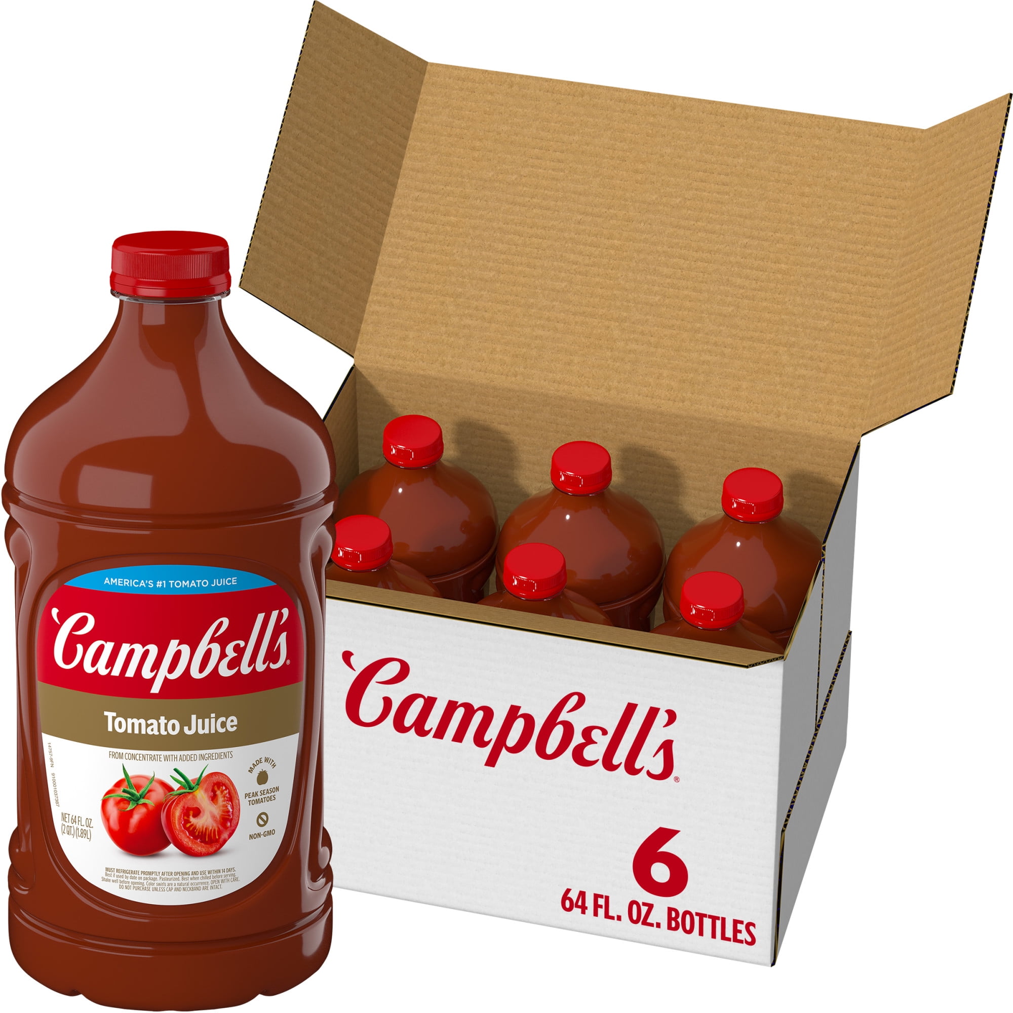 (6 pack) Campbell’s 100% Tomato Juice, 64 fl oz Bottle