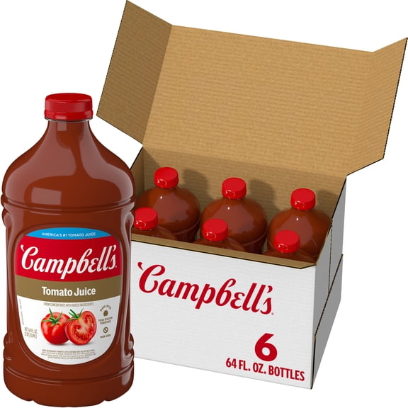 (6 pack) Campbell’s 100% Tomato Juice, 64 fl oz Bottle
