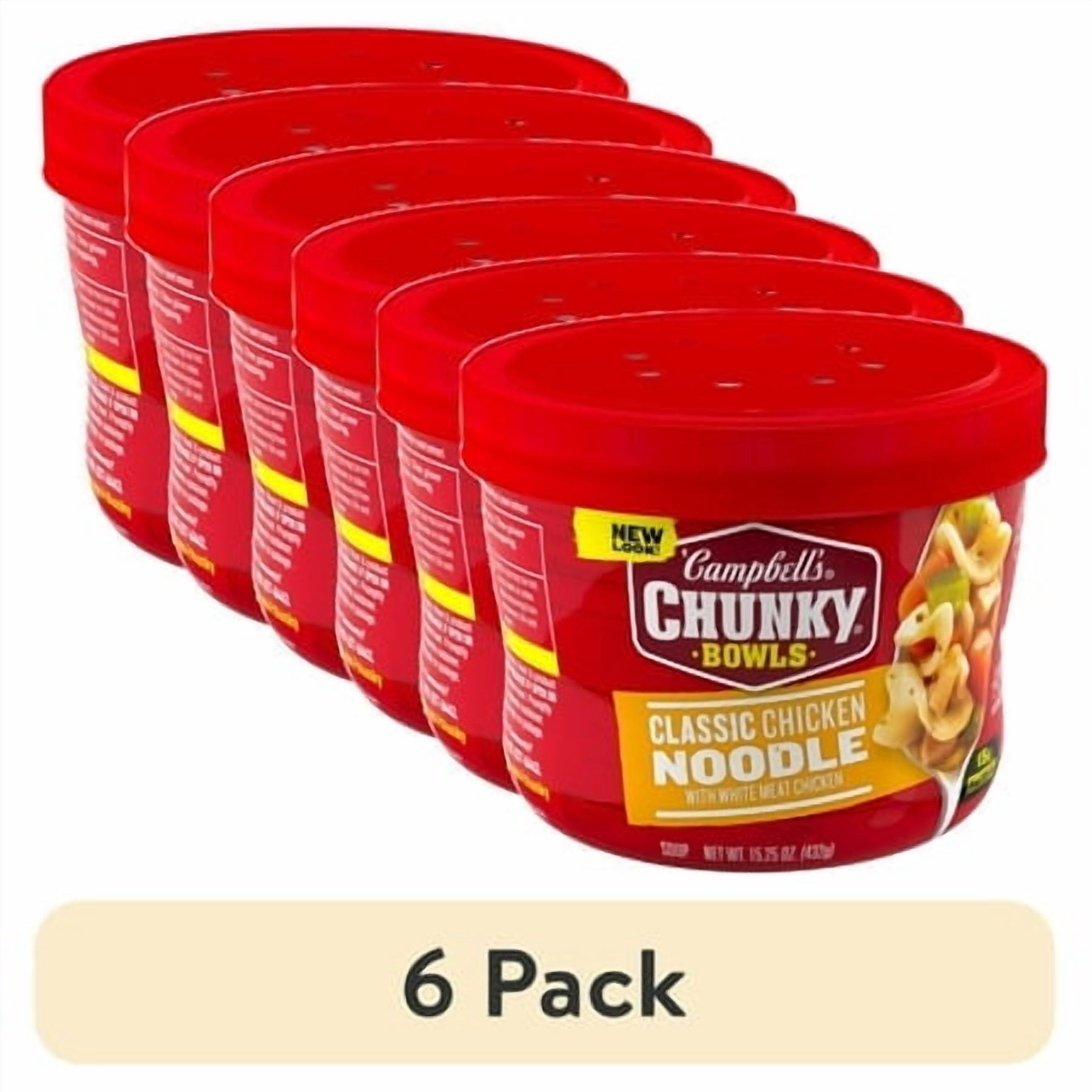 (6 pack) Campbell’s Chunky Classic Chicken Noodle Soup, 15.25 oz Microwavable Bowl