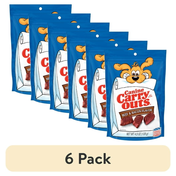 (6 pack) Canine Carry Outs Beef & Bacon Flavor Dog Treats, 4.5oz Bag
