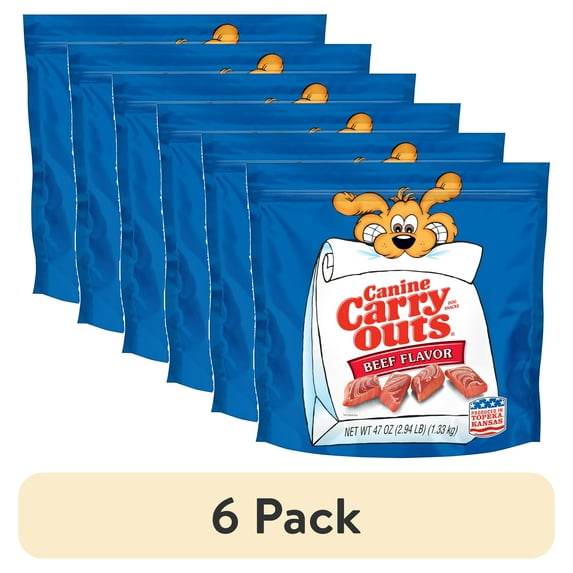 (6 pack) Canine Carry Outs Beef Flavor Dog Treats, 47oz Bag