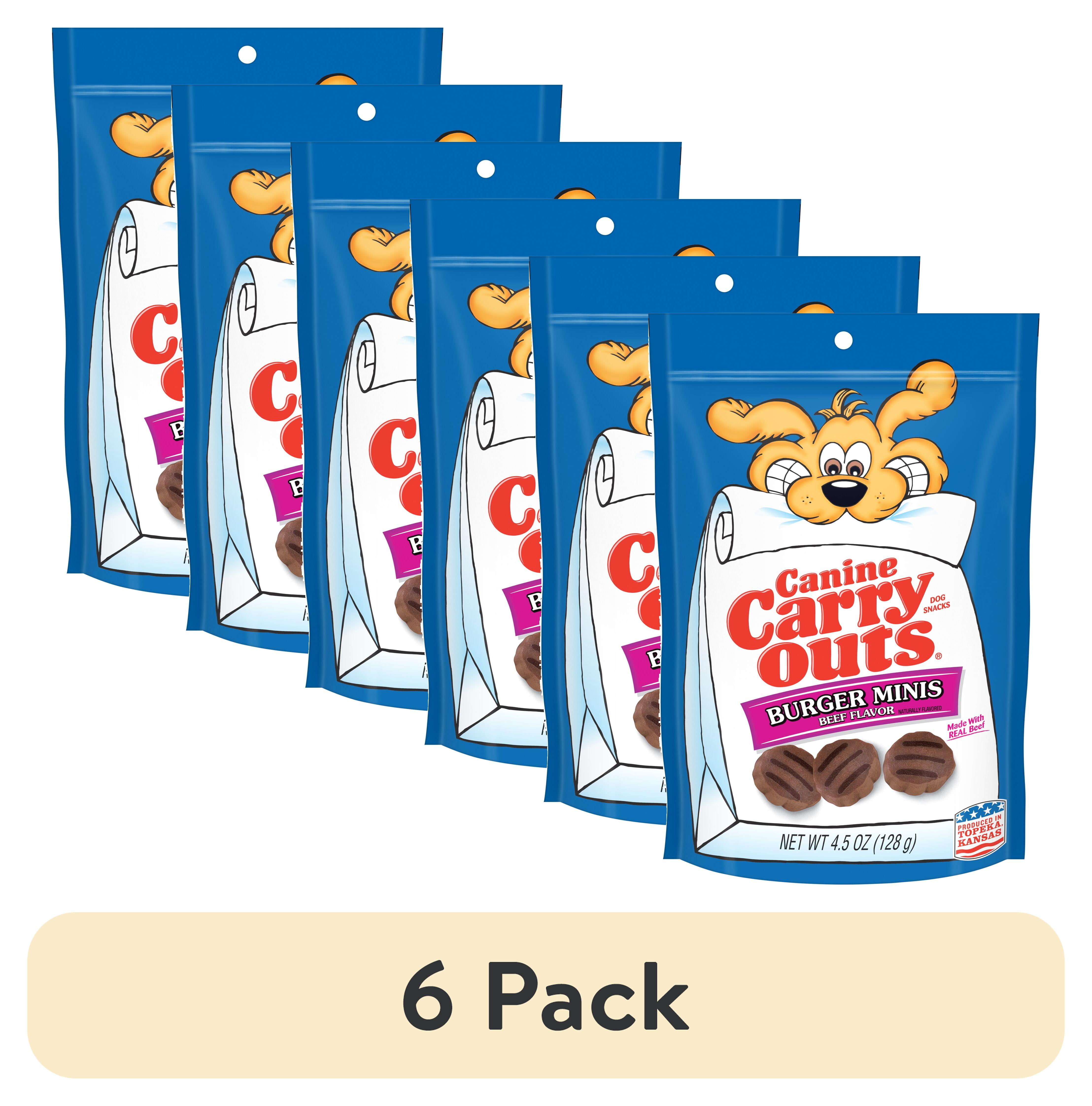 (6 pack) Canine Carry Outs Burger Minis Beef Flavor Dog Treats, 4.5oz Bag