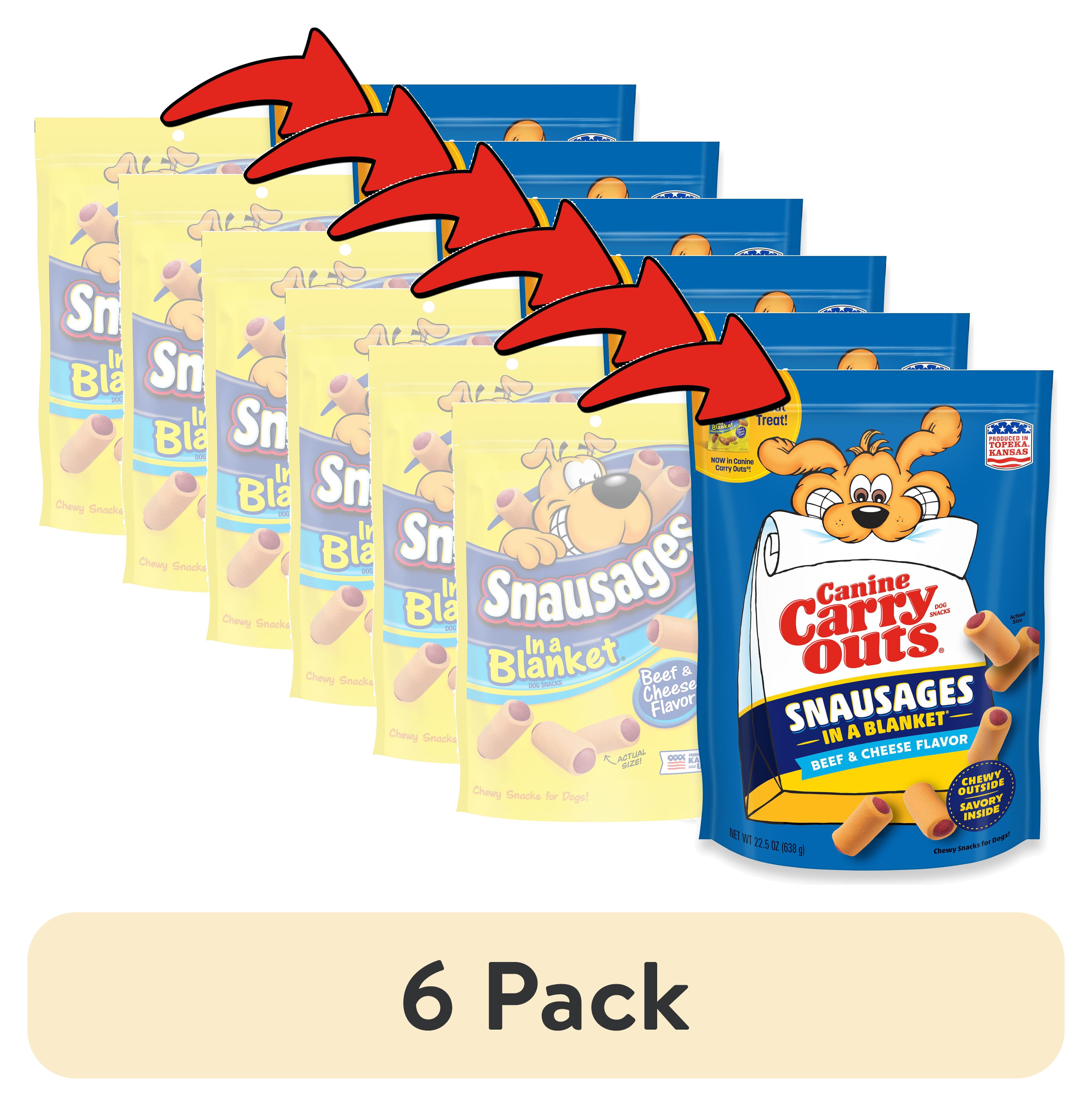 (6 pack) Canine Carry Outs Snausages in a Blanket Chewy Dog Treats, Beef & Cheese Flavor, 22.5 Ounces
