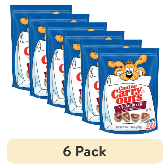 (6 pack) Canine Carry Outs Steak Bites Beef Flavor Dog Treats, 22.5oz Bag