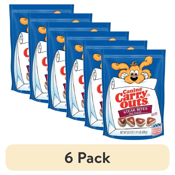 (6 pack) Canine Carry Outs Steak Bites Beef Flavor Dog Treats, 22.5oz Bag
