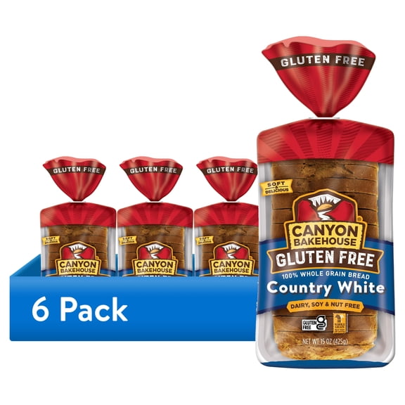 (6 pack) Canyon Bakehouse Country White Gluten Free Bread, 100% Whole Grain Sandwich Bread, Fresh, 15 oz Loaf
