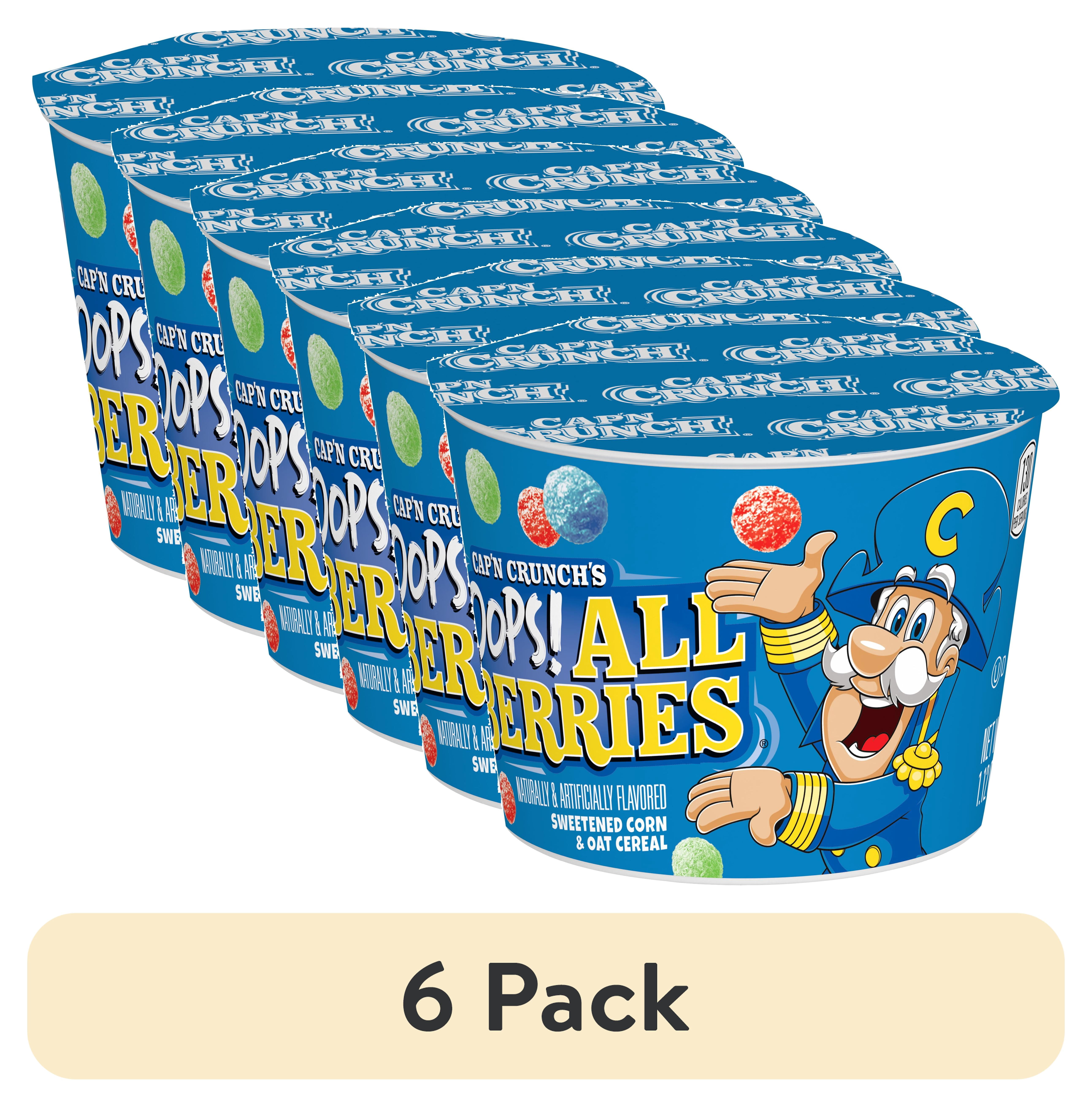 (6 pack) Cap'n Crunch Sweetened Corn & Oat Cereal Oops All Berries Breakfast Cereal, 1.12 oz Cup