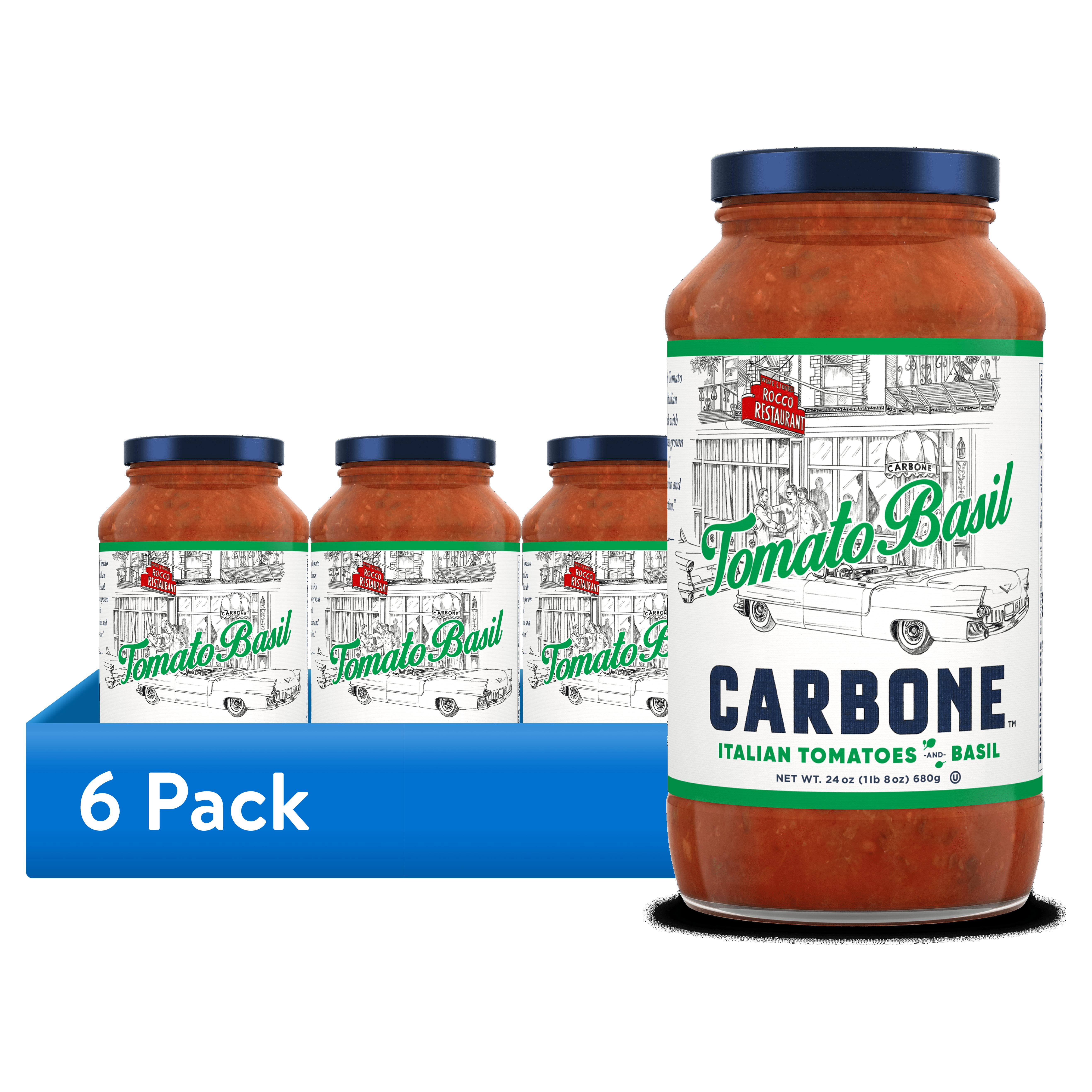 (6 pack) Carbone Fine Food Tomato Basil Pasta Sauce Made with Italian Tomatoes, 24 oz