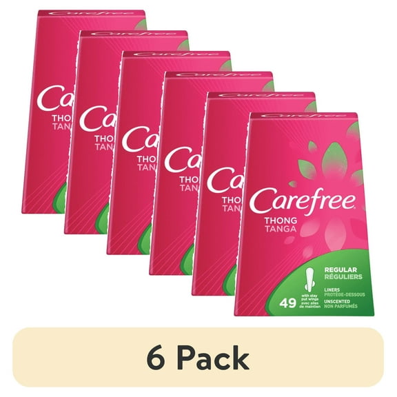 (6 pack) Carefree Pantiliners for Thongs with Stay Put Wings Unscented