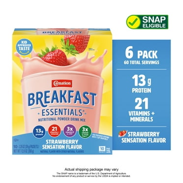 (6 pack) Carnation Breakfast Essentials Powder Nutritional Shake Drink Mix Packets, Strawberry Sensation, 10 Count