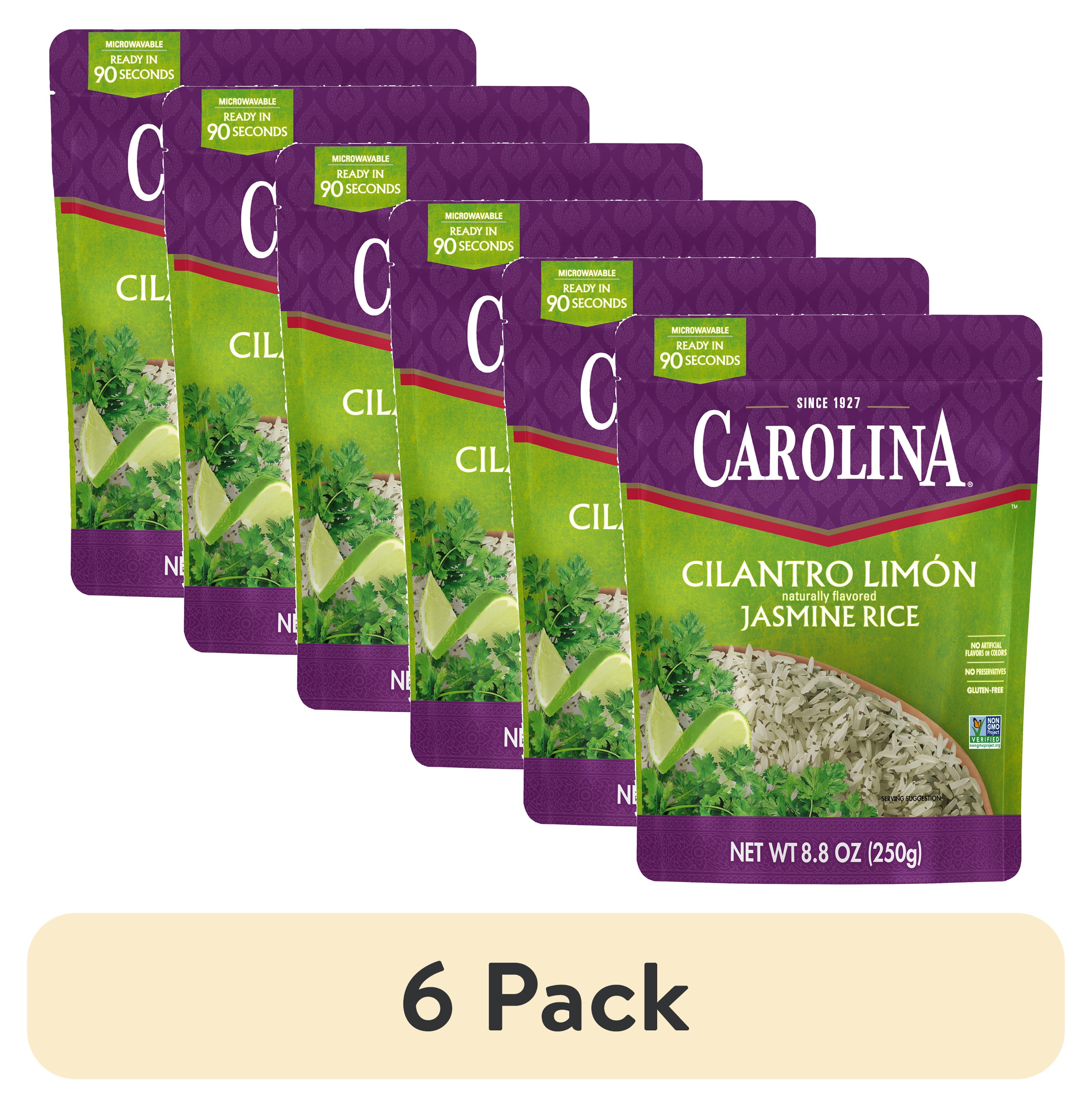 (6 pack) Carolina Ready-to-Eat Cilantro Limón Jasmine Rice, Microwaveable Rice, 8.8 oz Pouch