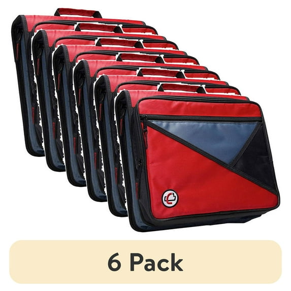 (6 pack) Case•it, Universal, 2" O-Ring Zipper Binder, with 13" Tablet Pouch, Assembled Product Height 13", Red, LT-007