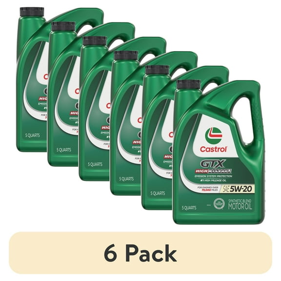 (6 pack) Castrol GTX High Mileage 5W-20 Synthetic Blend Motor Oil, 5 Quarts