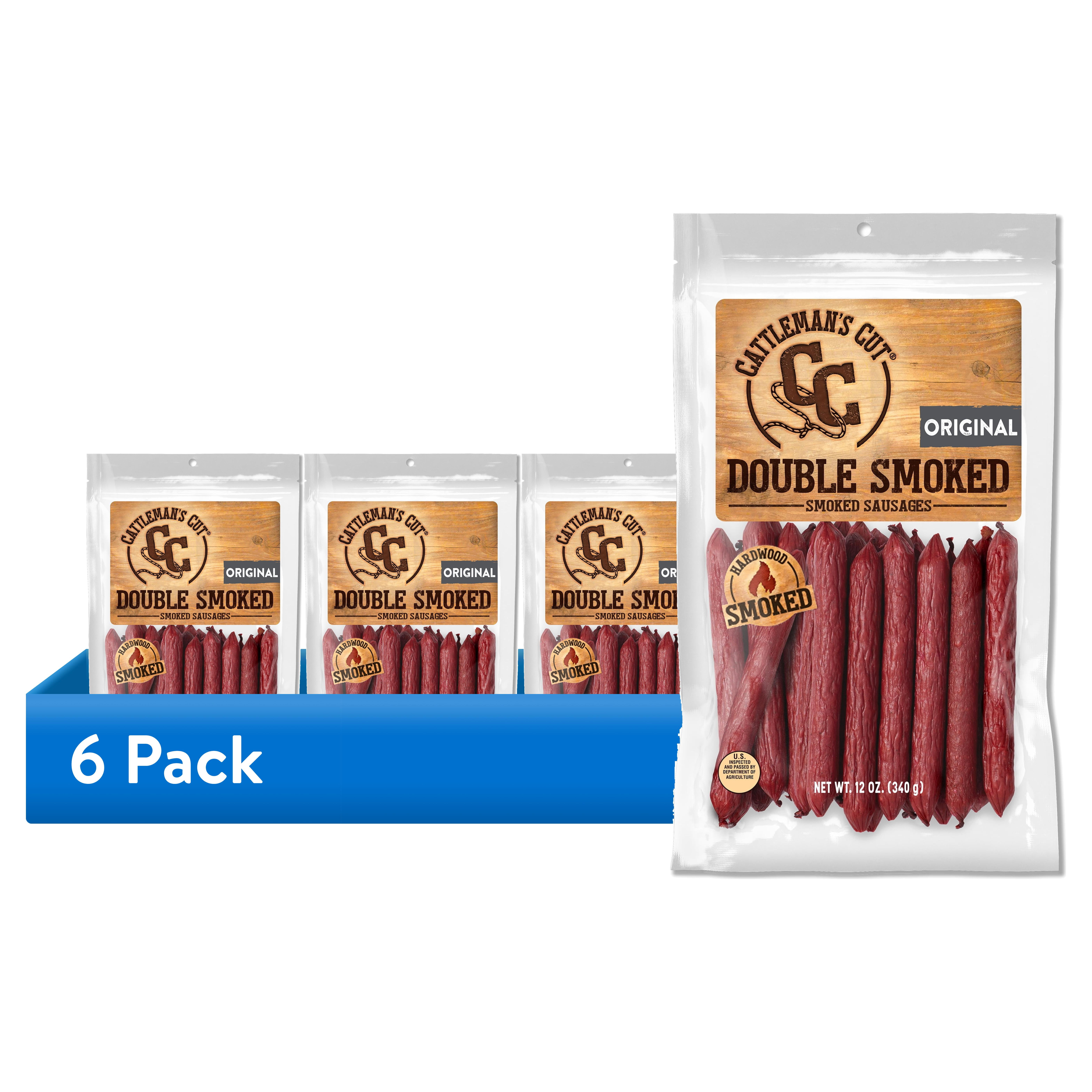 (6 pack) Cattleman's Cut Double Smoked Smoked Sausages 12oz Shelf-Stable Resealable Bag