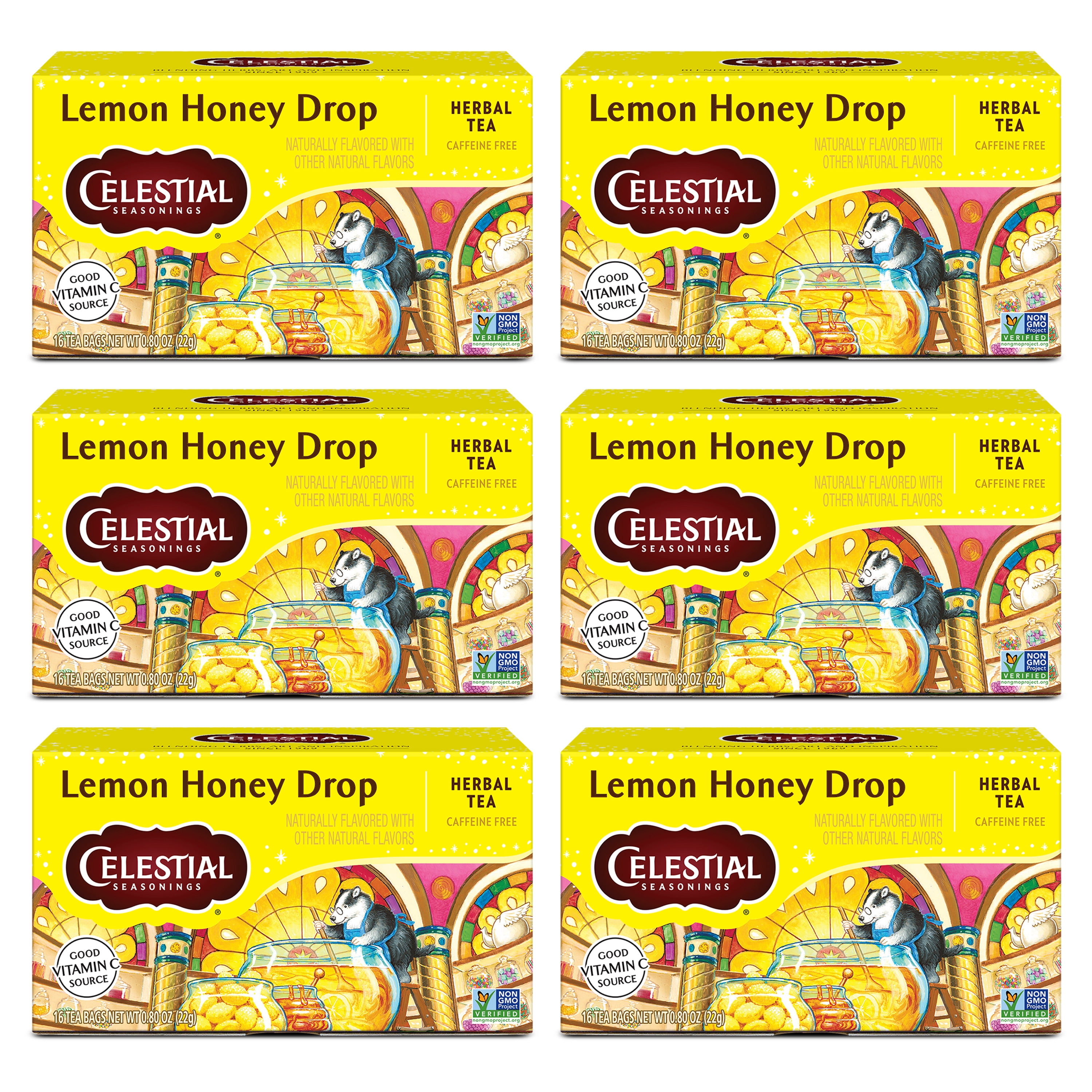 (6 pack) Celestial Seasonings Caffeine-Free Lemon Honey Drop Herbal Tea Bags (16 Count)