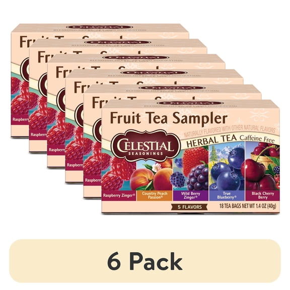 (6 pack) Celestial Seasonings Fruit Tea Sampler, Caffeine-Free Herbal Tea Bags (18 Count)
