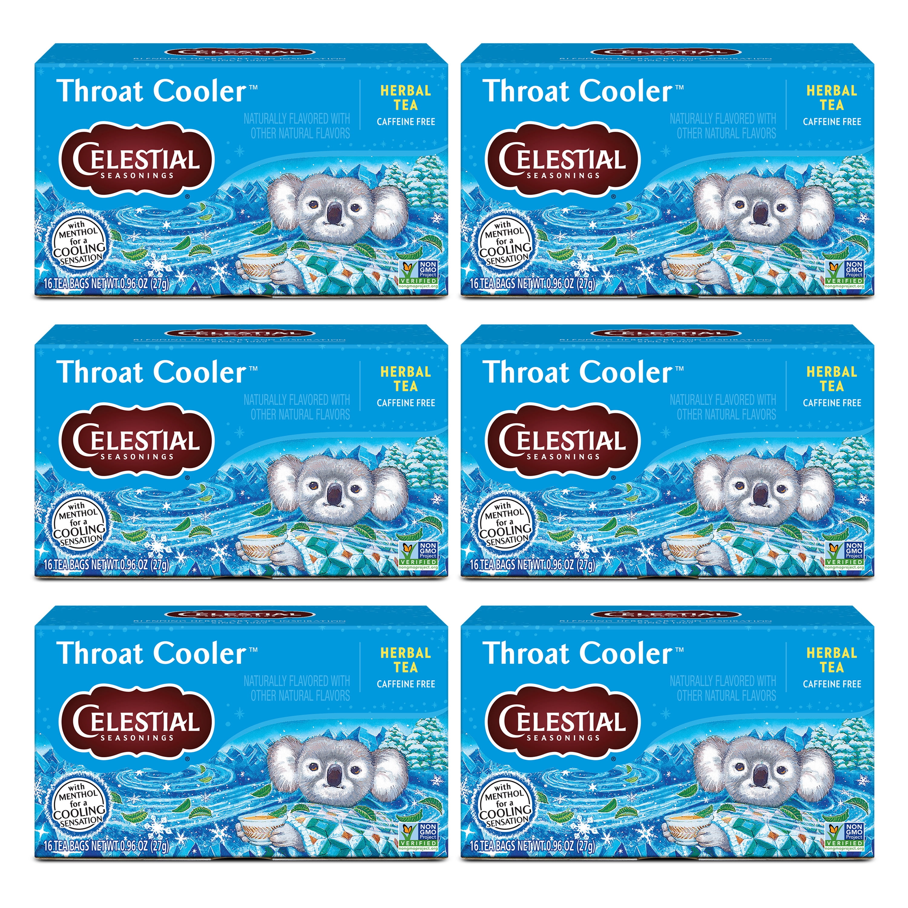 (6 pack) Celestial Seasonings Throat Cooler Caffeine-Free Herbal Tea Bags (16 Count)