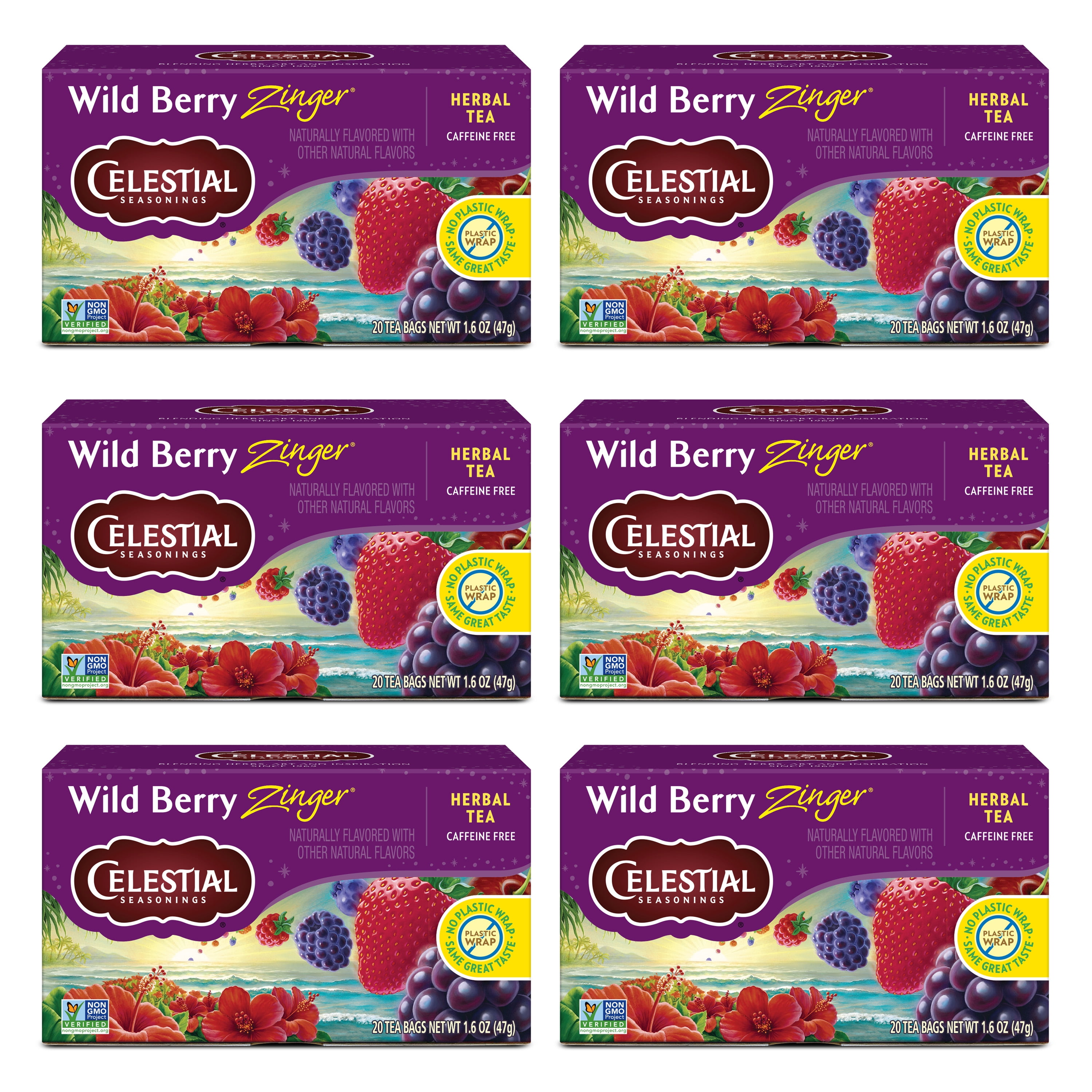 6 pack) Celestial Seasonings Wild Berry Zinger Caffeine-Free