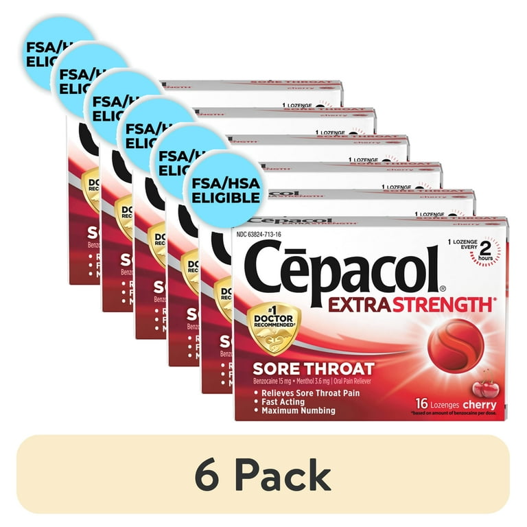 6 pack) Cepacol Maximum Strength Throat Drop Lozenges, Cherry, 16