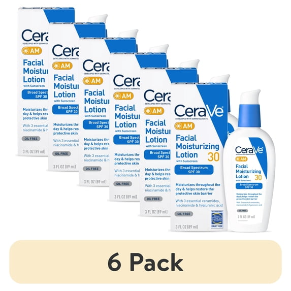 (6 pack) CeraVe AM Face Moisturizer with Broad Spectrum Protection, SPF 30,3 oz