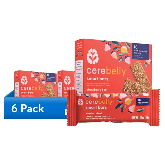 (6 pack) Cerebelly Organic Smart Bar, for Toddlers, Strawberry Beet, 5 Count
