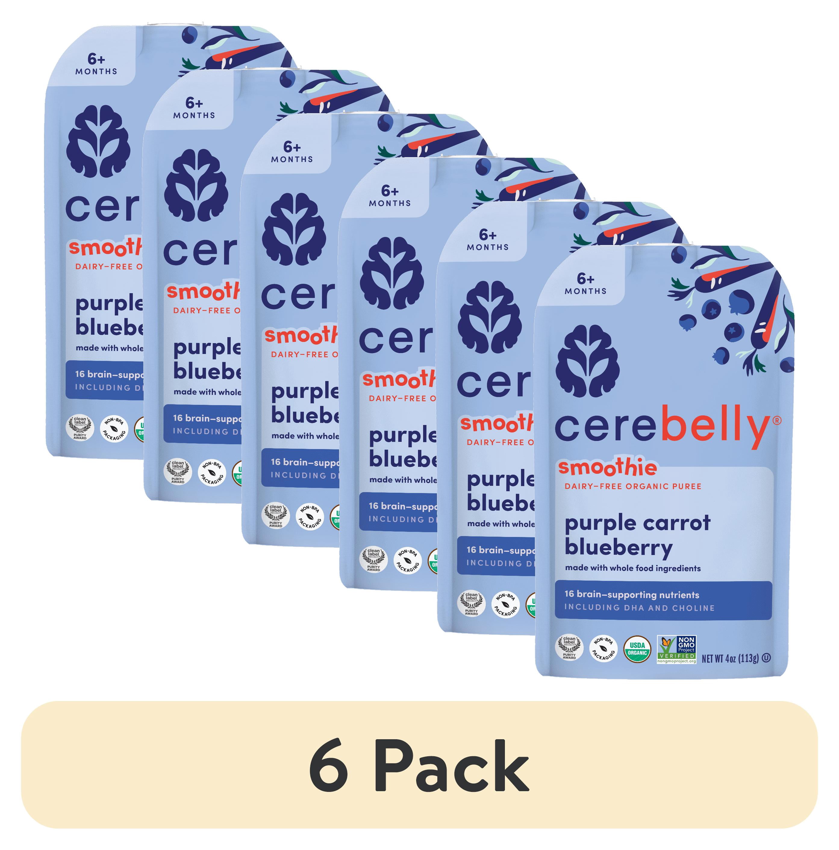 (6 pack) Cerebelly Organic Stage 2 Purple Carrot Blueberry Smoothie Baby Food, 4 oz Pouch