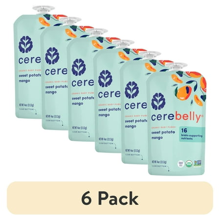 (6 pack) Cerebelly Stage 2 Sweet Potato Mango Organic Baby Food Puree, 4 oz