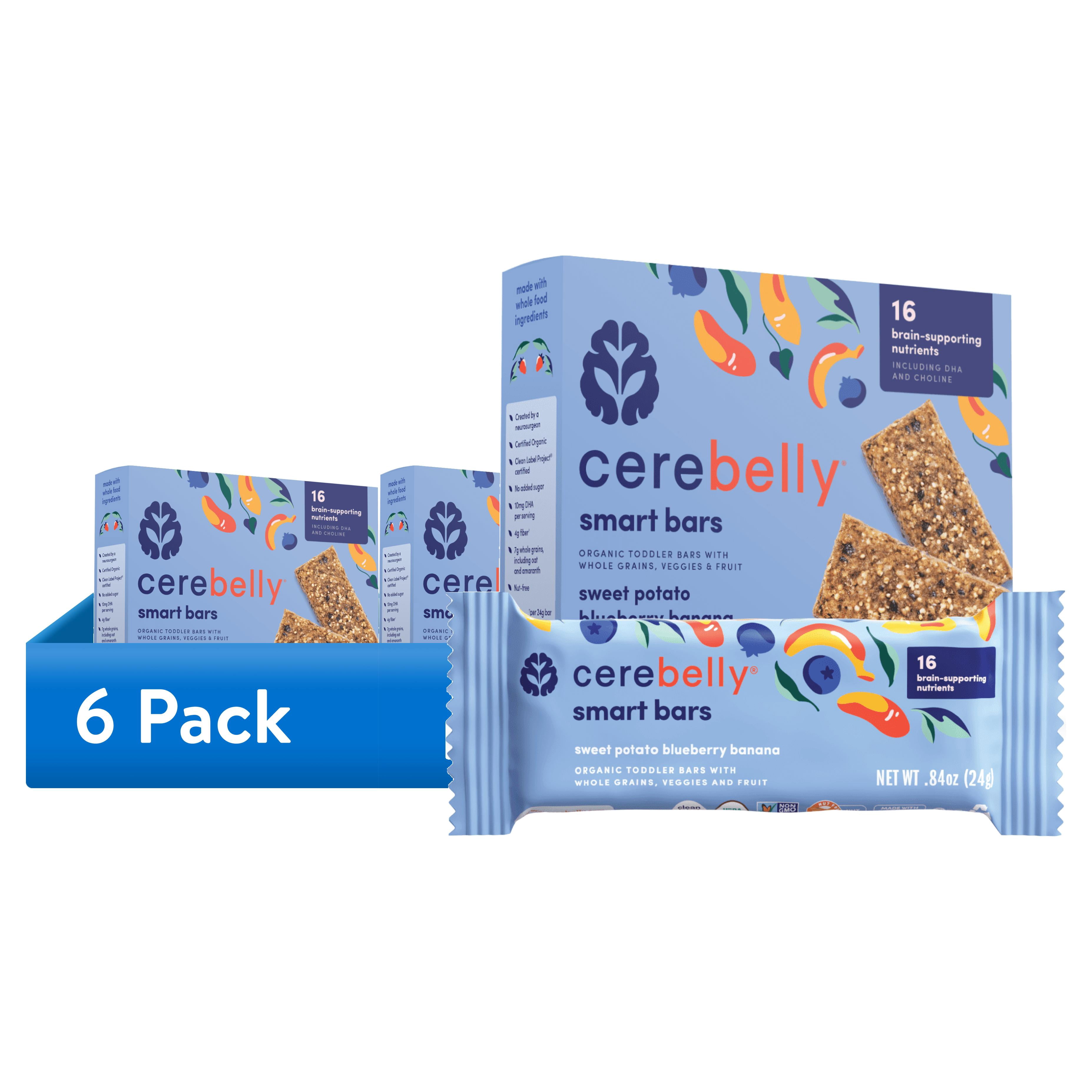 (6 pack) Cerebelly Organic Toddler Snack Bars , Blueberry Banana, 5 Count