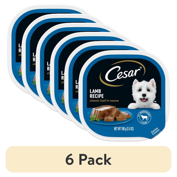 (6 pack) Cesar Classic Loaf in Sauce Wet Dog Food Lamb Flavor, 3.5 oz. Easy Peel Trays, 24 Count