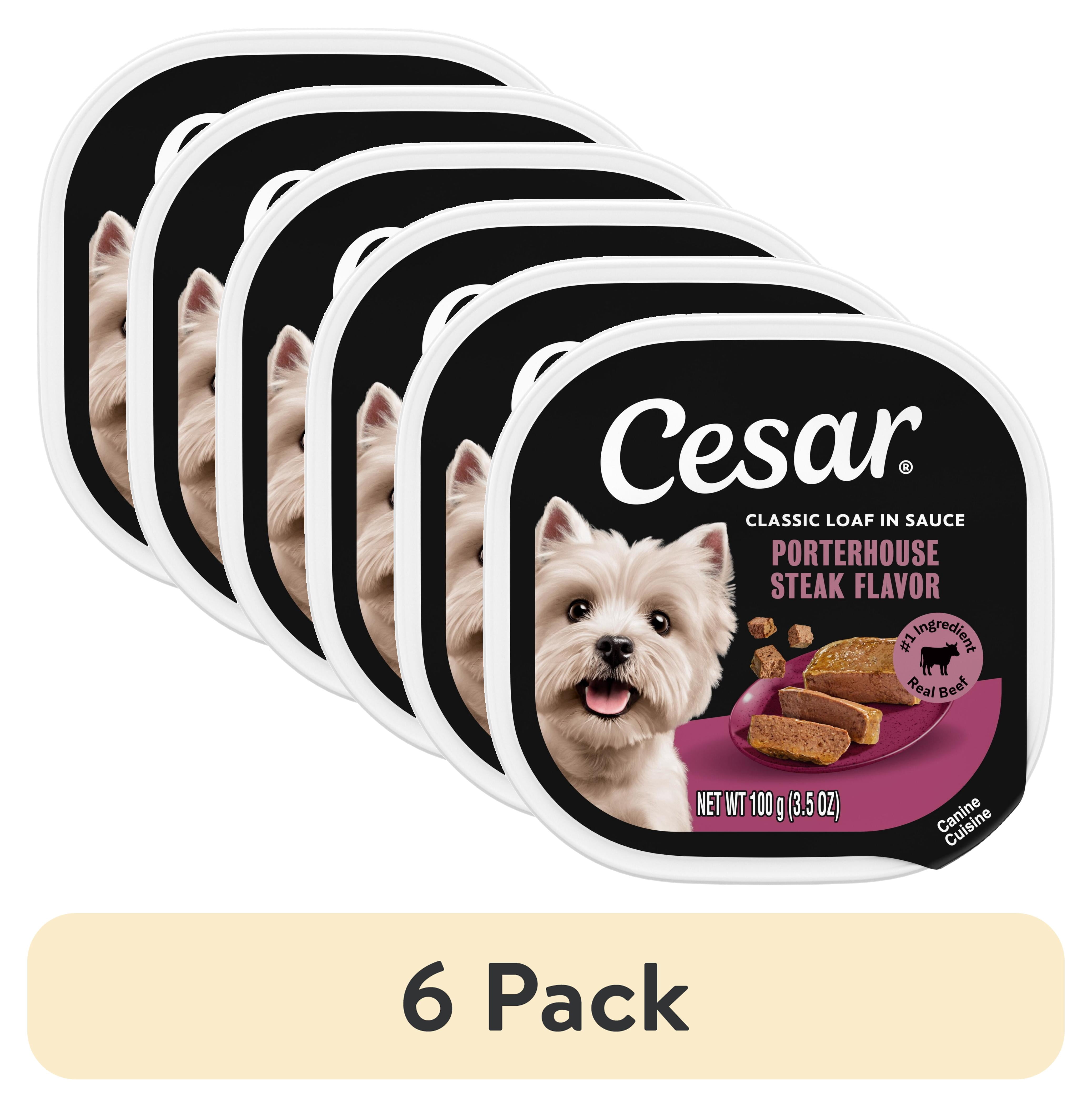 (6 pack) Cesar Classic Loaf in Sauce Wet Dog Food Porterhouse Steak Flavor, 3.5 oz. Easy Peel Tray