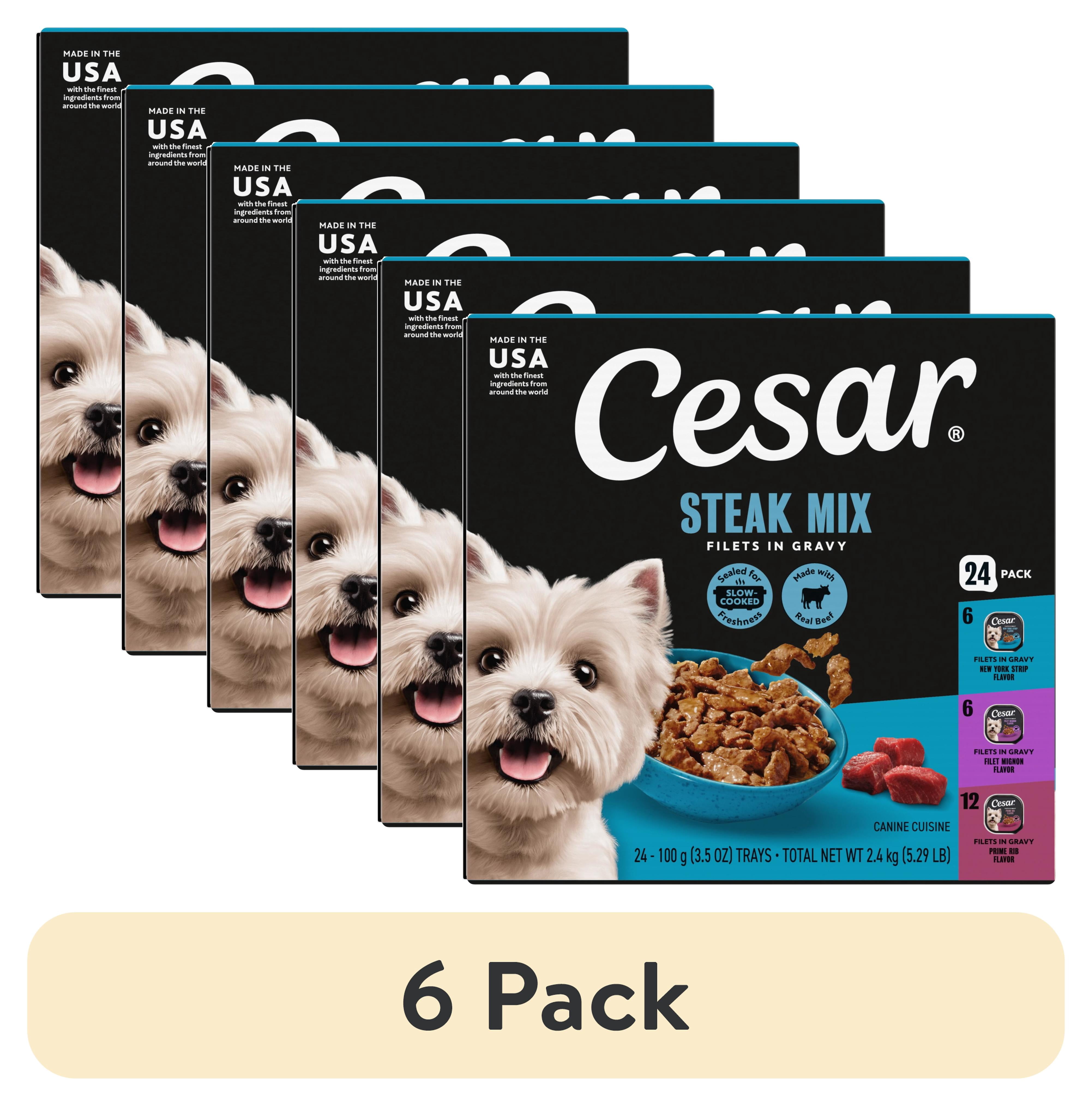 (6 pack) Cesar Filets in Gravy Variety Flavors wet Dog Food Adult 3.5 oz Easy Peel Trays 24 Pack